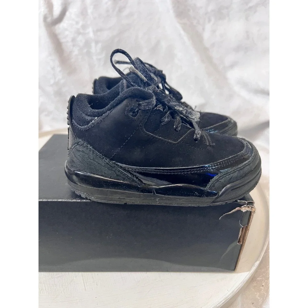 Nike Air Jordan 3 Retro TD Toddler Sneakers Triple Black 7C  in Box Mid